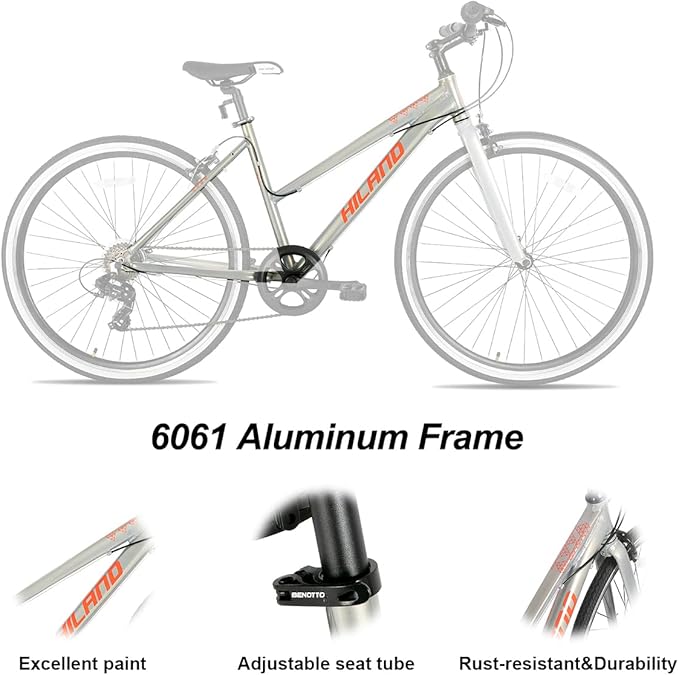 Hiland 700C Wheels Hybrid Bike for Mens and Womens, Step-Over or Step-Through Frame, Urban Commuter Bike, 7 Speeds Road Bicycle for Adult