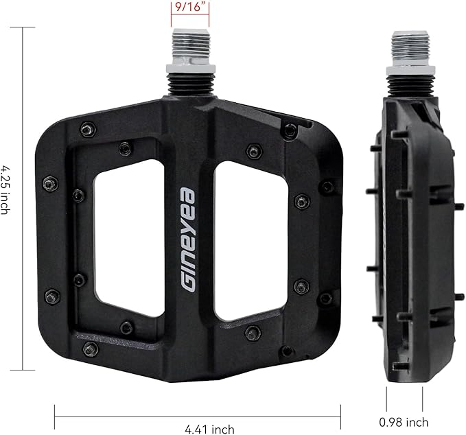 Bike Pedals, Universal Fit 9/16" Non-Slip Lightweight Nylon Fiber Bicycle Pedals Wide Flat Platform for Road Mountain BMX MTB Bike