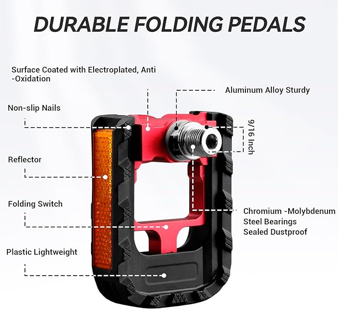 KABON Folding Bike Pedals, Bicycle Foldable Pedals with Aluminum, Universal 9/16 inch Non-Slip Cycling Pedals for Folding Bike, BMX Bike, Road Bike, Mountain Bike MTB