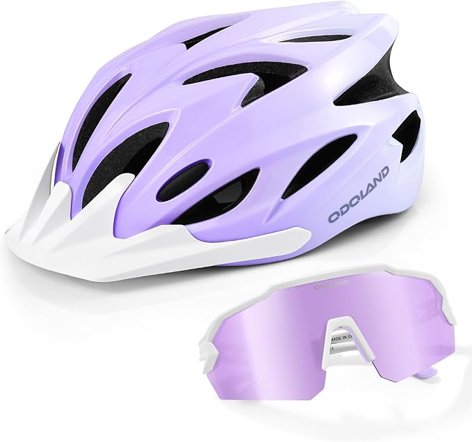 Odoland Adult Bike Helmet and Cycling Sunglasses Set for Men & Women, Safety Certified Bicycle Helmet with UV Protection Glasses for Mountain, Skating, Road, City Commuting & Outdoor Riding