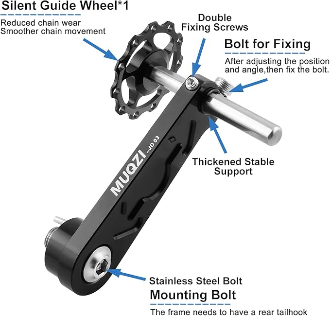 MUQZI Single Speed Chain Tensioner, Upgraded Bike Chain Tension Adjuster Aluminum Alloy Adjustable Bike Chain Tension Idlers Guide for MTB Road Bicycle Single Speed Converter