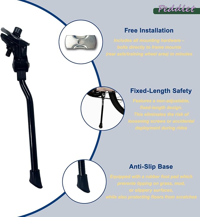 Bike Kickstand Unadjustable for Kids Bicycles Rear Kickstands Heavy-Duty Iron Bike Kick Stand for 16"-29" Wheel Girls and Boys Bike