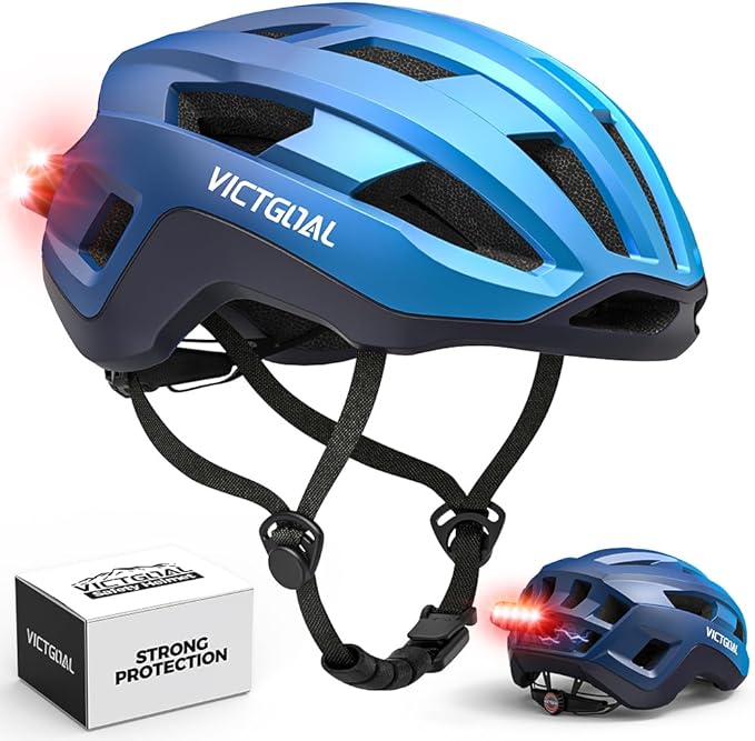 VICTGOAL Road Bike Helmet Adult Men Women with Detachable Magnetic Rear Light, Bicycle Helmet Adjustable Breathable Road Cycling Helmet for Road Mountain Riding
