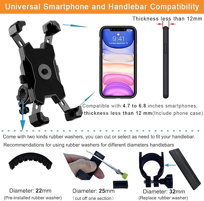 2025 Upgraded Bike Phone Mount, Easy Install and Quick Release Bicycle - Motorcycle Handlebar Phone Mount Holder, Bike Phone Holder for iPhone and More 4.7-6.8 inch Cell Phone