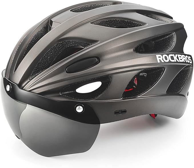 ROCKBROS Bike Helmet for Adult Men Women with Suggested Fit 58-65cm, Detachable Magnetic Goggles & Sun Visor, Lightweight with Adjustable Side and Chin Strap, Suitable for Myopia Glasses