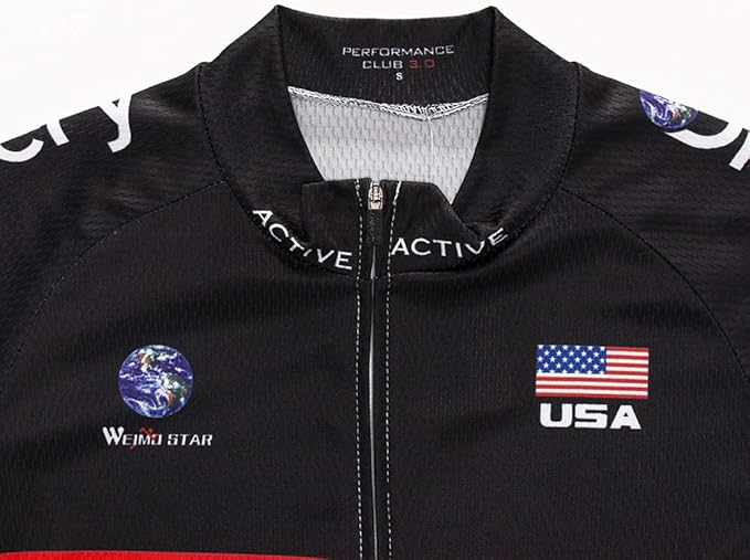 Cycling Jersey Short Sleeve USA Style Bike Tops with Pocket Reflective Stripe
