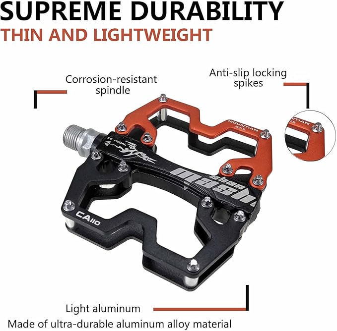 Mountain Bike MTB Pedals Parallel Bicycle Road Pedal 9/16 Inch Ultra-Light Flat Aluminum Alloy Sealed Bearing with Anti-Skid 1 Pair