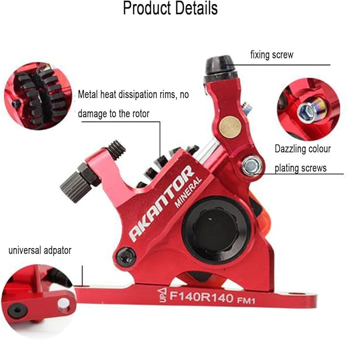 FukkeR Mountain Bikes Aluminum Alloy Hydraulic Brake Set Fit for Mountain Bikes BMX XC Trail Ebike Bicycles Disc Brakes Kit with 140 Rotors and Caliper PM/is Adapter