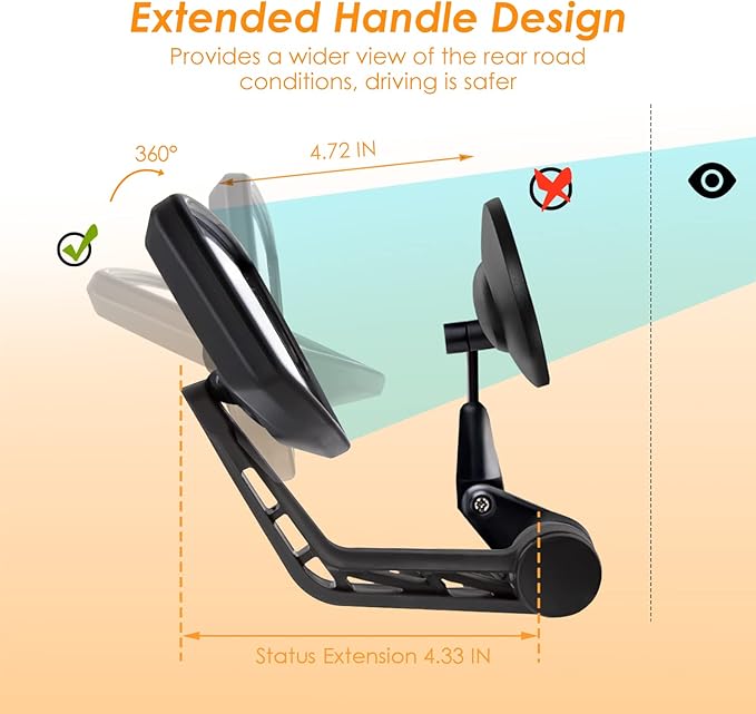 Arkham Bike Mirror for Handlebar HD Bar End Bicycle Mirror Thickened Auto-Grade Glass for Handlebar Rearview Mirror Multi-Angle Adjustable, Essential Bike Tool for Bicyclists E-Bike Universal(Right)