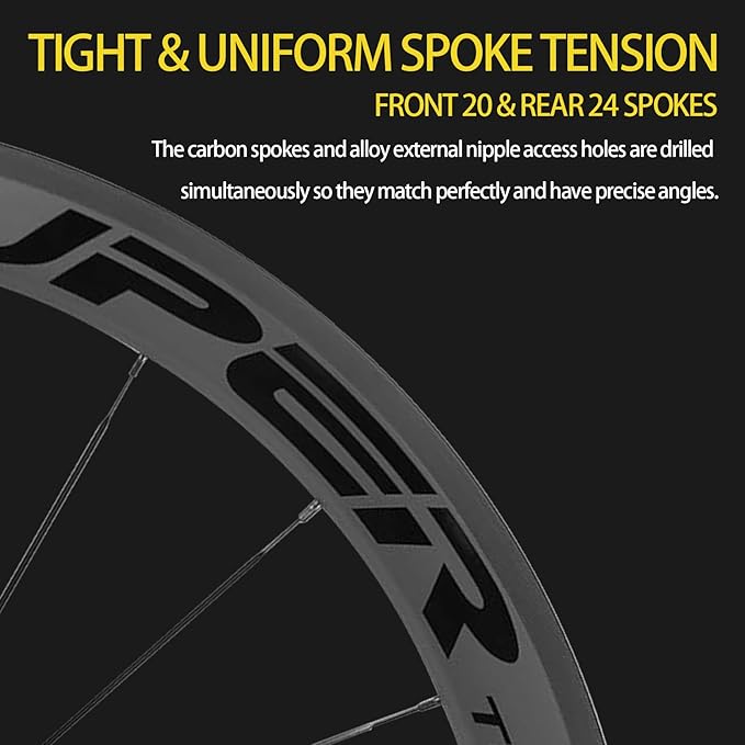 Superteam Carbon Wheelset 700c Rim V Brake 50mm Depth 25mm Width Road Bike Wheels Matte Finish, Tubeless Ready Support for 8-12 Speed Clincher & Tubeless