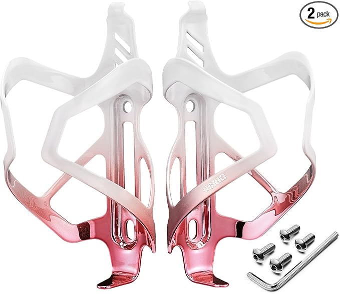 Corki Cycles Heavy Duty Bike Water Bottle Holder, Lightweight Aluminum Cage Shockproof Design for Road Mountain Gravel Bikes, Holds 18-30 oz, 2-Pack White Pink
