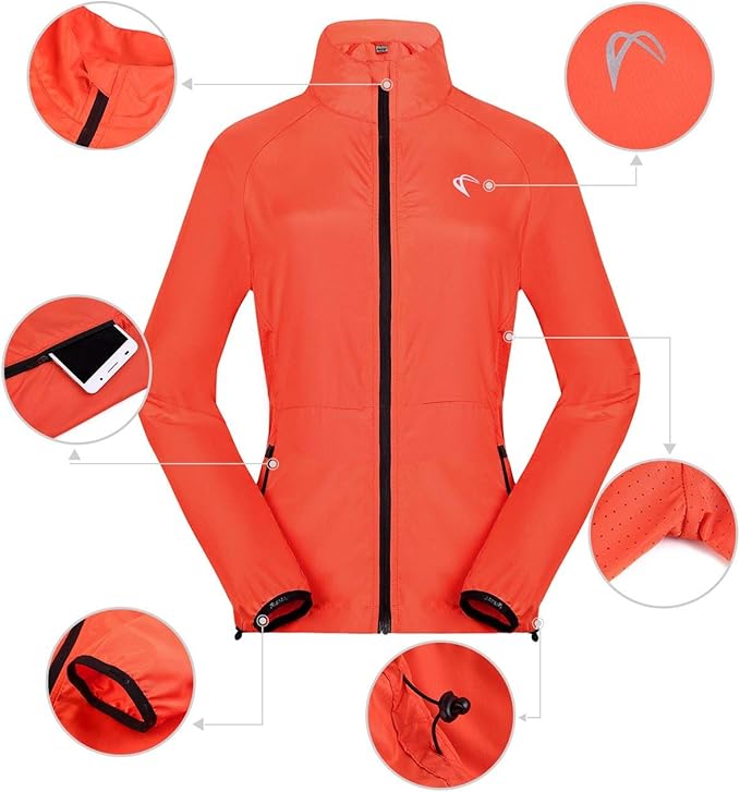 Women's Packable Windbreaker Jacket Resistant Convertible Cycling Running Jacket Lightweight Windproof Water