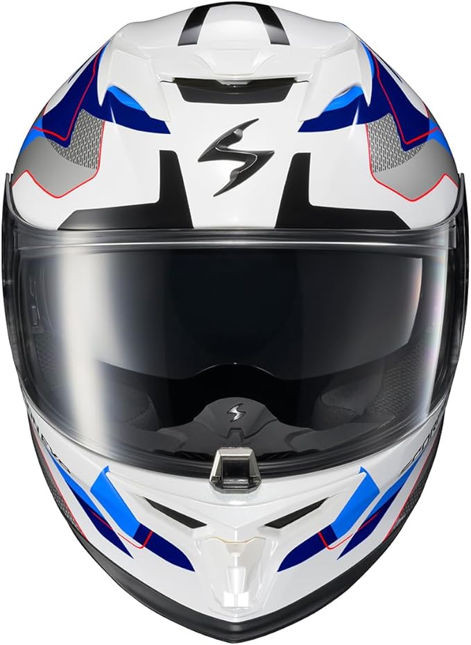 ScorpionEXO T520 Full Face Touring Motorcycle Helmet with Bluetooth Ready Speaker Pockets DOT ECE Approved Zuse (White/Blue - 2X-Large)