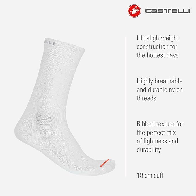 CASTELLI A/C 18 Sock, Ultralight Breathable Cycling Socks, Durable Construction for Hot Weather Performance for Men & Women