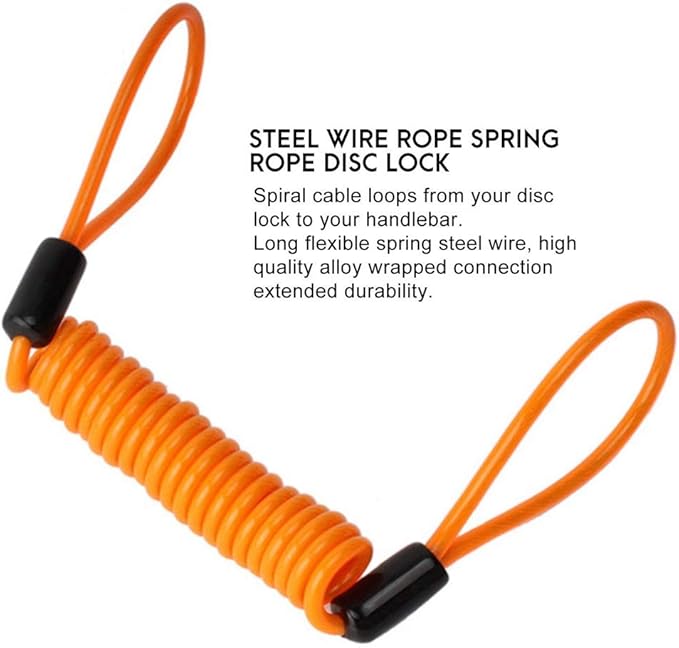 Reminder Cable,YOFUNTLE [2 Pack] Disc Lock Cable,Security Steel Wire Spring Reminder Rope for Scooter Motorcycle Motorbike Vehicle Baggage Helmet Lock,Antitheft Protection on Handlebar(Orange+Blue)