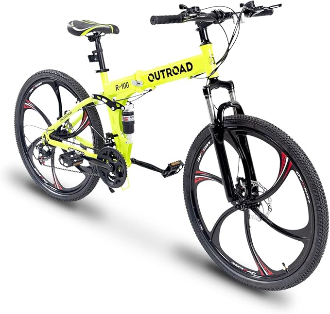 Outroad Folding Mountain Bike Foldable/Unfoldable Bike 26 Inch for Adult, 21-Speed Dual Suspension High-Carbon Steel MTB Foldable Bicycle, Dual Disc Brake Folding Bikes for Men Women