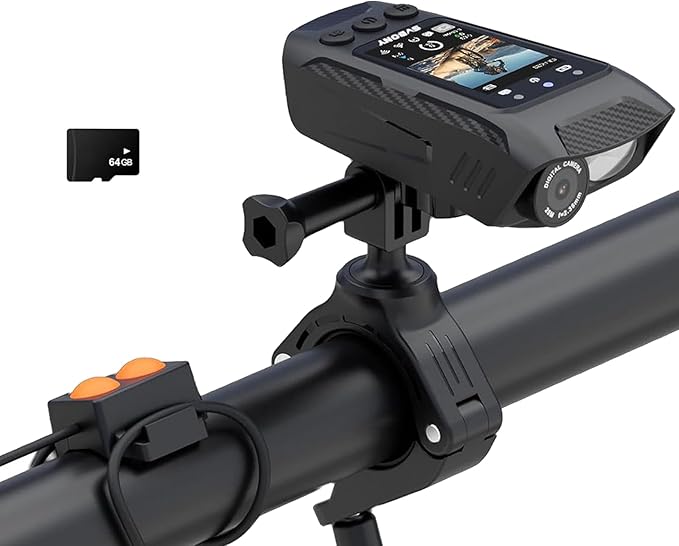 SVBONY Bike Camera with Smart Display, 4K60fps Action Camera with GPS Tracker, 64GB Card, Cycling Speedometer/Odometer, 6-Axis Anti-Shake, Bike Lights, Bell, Waterproof, Bike Computer with APP Support