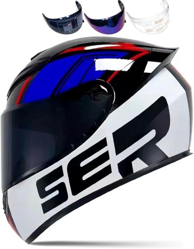 Full Face Motorcycle Helmet Racing Motocross Helmets with Pinlock Compatible Clear&Tinted Visors DOT Model Approved Street Bike Helmet