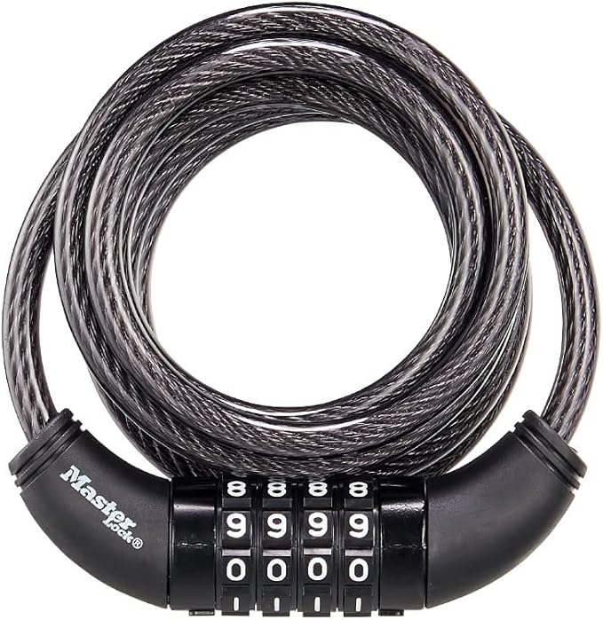 Master Lock Black Set Your Own Combination Bike Lock, Metal Cable Lock has a Weather Resistant Vinyl Coating for Outdoor Equipment, Bicycles, 6 Feet Long, 8114D