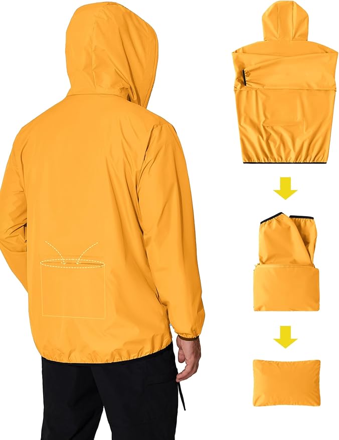 COOFANDY Men's Light Rain Jacket with Hood Packable Waterproof Raincoat Golf Rain Gear Travel Hiking Windbreaker