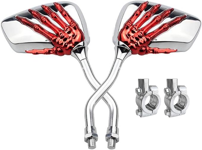 Pairs of Distinctive Skull Skeleton Hand Bicycle Mirror, Rearview Side Mirror Handlebar Mirror Mount Holder Clamp Adaptor 10mm for Scooter Moped Bike Standard Bike Motorcycle