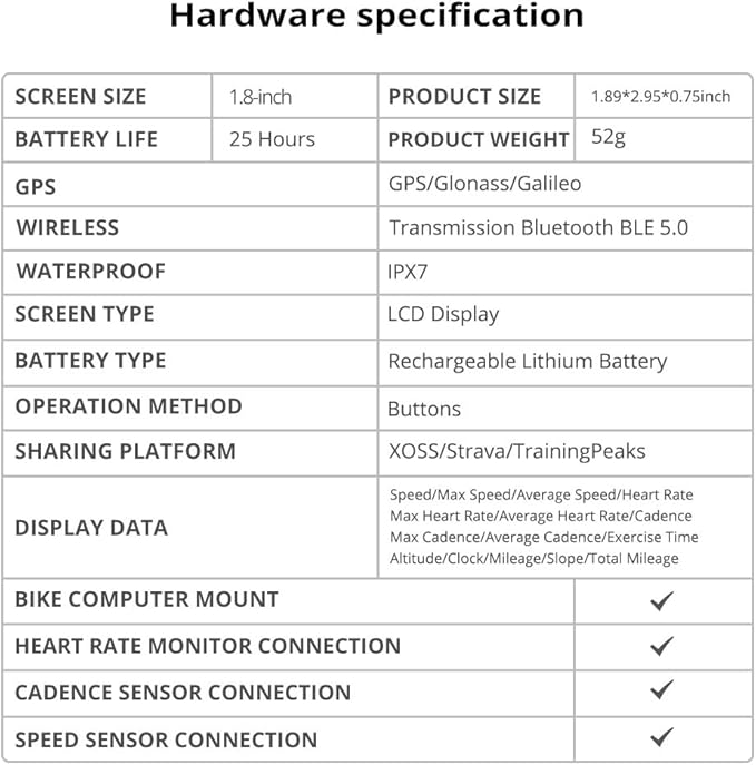 XOSS G+ GPS Bike Computer, Bluetooth ANT+ Cycling Computer, Wireless Bicycle Speedometer Odometer with LCD Display, Waterproof MTB Tracker Fits All Bikes Electric Bike (XOSS APP Support)