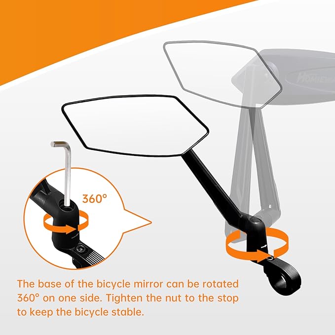 Bike Mirror, New Foldable Bicycle Mirror for Handlebar Mount, Adjustable 360°Rotatable Bicycle Rear View Mirrors for E-bike, Mountain Bike, City Bikes &Scooter (Left 0.87-1")