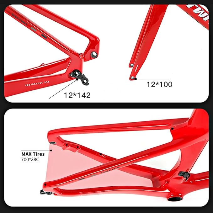 700C Carbon Road Bike Frameset 46/48/50/52/54/56cm Racing Frame Disc Brake 100mm/142mm Thru Axle Frame 90x420mm Handlebar Internal Routing(Silver,54CM)