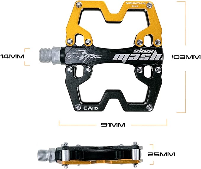 Mountain Bike MTB Pedals Parallel Bicycle Road Pedal 9/16 Inch Ultra-Light Flat Aluminum Alloy Sealed Bearing with Anti-Skid 1 Pair