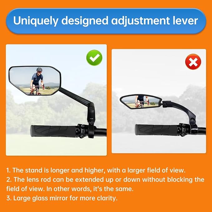 Bike Mirror, New Foldable Bicycle Mirror for Handlebar, 360° Adjustable Bar End Rear View Mirrors for E-bike, Mountain Bike, City Bikes & Scooter (Right 0.87-1")
