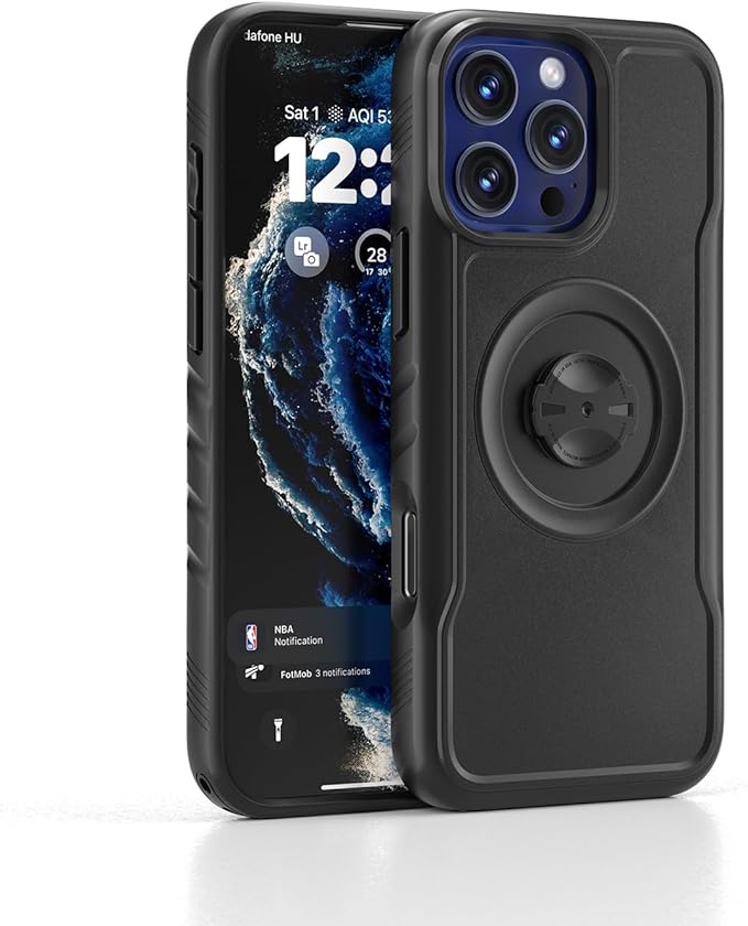 Bike Phone Case for iPhone 15 Pro – Shockproof & Slim with Built-in Lock, Compatible with Garmin-Style Mounts, Quick-Release for Road & MTB Cycling Black