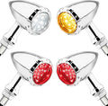 Motorcycle Bullet LED Turn Signal Kit – Front White/Amber & Rear Red/Brake/Amber Lights, Zinc Alloy Housing, M10 Universal Fit for Cruiser Bobber Chopper Custom Bikes(Chrome-Front+Rear)