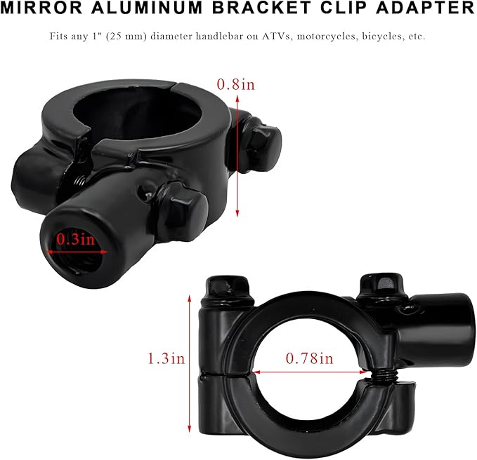 2PCS Motorcycle Mirrors Mounts, 7/8" Handlebar Mirror Mount Clamp Adaptor with 8mm Thread, Aluminum Alloy Rearview Mirror Bracket Clamp for Motorcycle Dirt Bike Scooter
