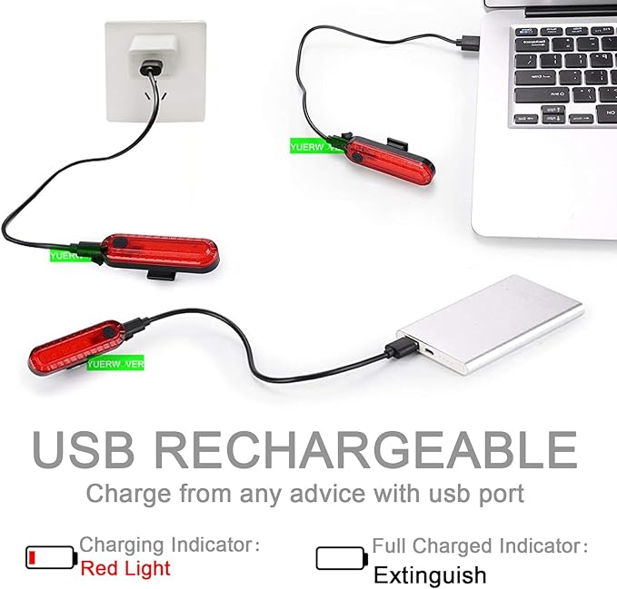 2 Pack USB Rechargeable LED Bike Tail Light Bicycle Rear Cycling Night Essential Reflector Seat Back Safety Lamp Waterproof Bright Warning Flash MTB Light for Men Women Kids