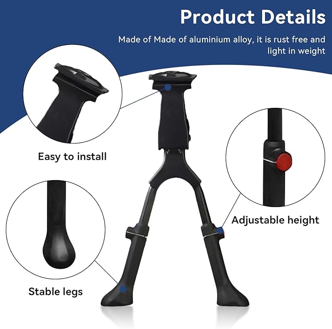 Adjustable Bike Kickstand, Center Mount Bike Double Leg Kickstand Aluminium Alloy Bicycle Kickstand for 24, 26, 27.5, 29 Inch Adult Bikes, Perfect for Cruiser, Road and Hybrid Bike