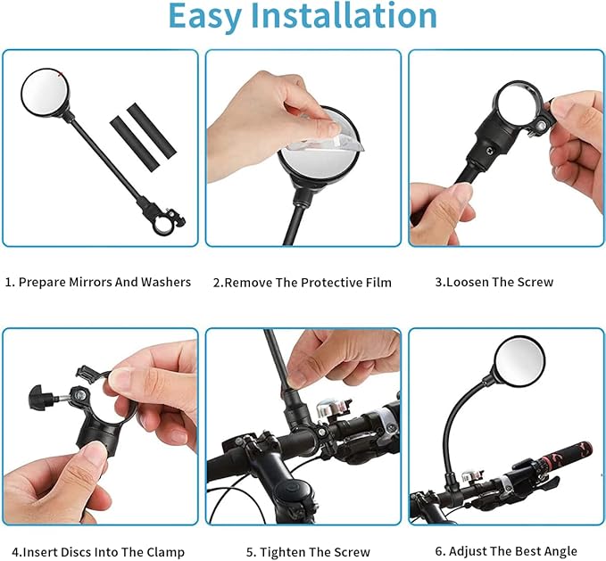 Bike Mirror - 2 Pcs 360° Adjustable Rotation Convex Rearview Mirror Bicycle, Widely Used In Bicycles, Electric Vehicles, Mountain Bikes