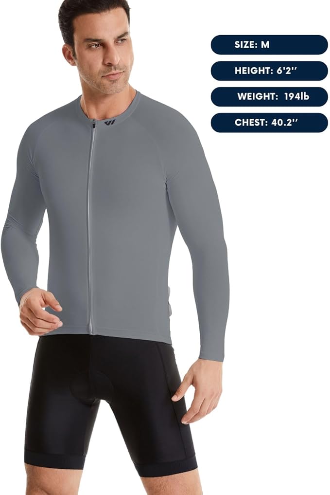 Men's Cycling Jerseys Long Sleeve Bike Biking Shirts Full Zip with Pockets Road Bicycle Clothing
