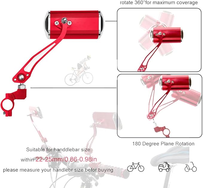 Bike Mirrors Handlebar Rearview Mirror, Bicycle Mirrors for Handlebars 2 pack, Bike Mirrors for Handlebar for Electric Bike, Mountain Bike, and Fixed Gear Bike (Red)