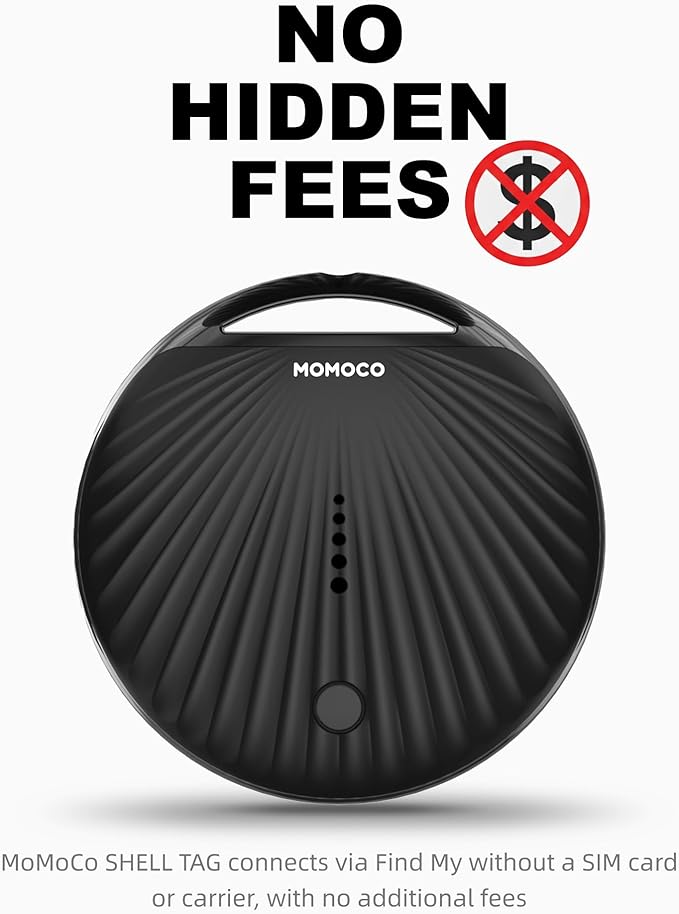 MoMoCo GPS Tracker – iOS Only No Subscription Required, Portable Real-Time GPS Tracking Device for Dogs,Compatible with Apple Find My, Location Tracker for Vehicles/Keys/Luggage (Black)
