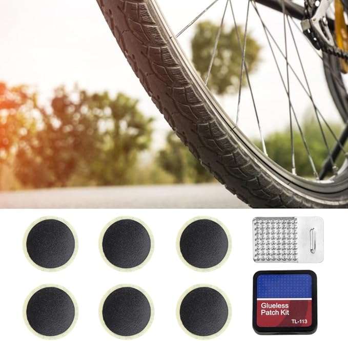 Bike Tire Repair Kit, Inner Tube Bike Patch Glueless Self Adhesive Patches,Rasp for Road and Mountain Bikes