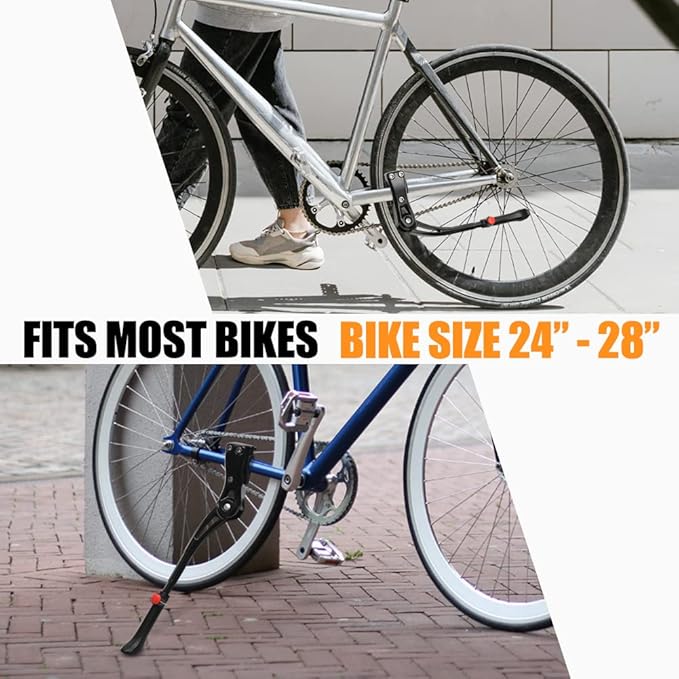 Adjustable Aluminum Alloy Bicycle Kickstand, Black, 24"-28" Bike