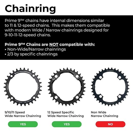 Box One Prime 9 Mountain Bike Chain 126L Finish DLC Black Over Nickel E-Bike/Non E-Bike Single Speed Bicycle Chain Mountain Racing Cycling | MTB 11/12 Speed Wide Narrow/BMX 3/32”