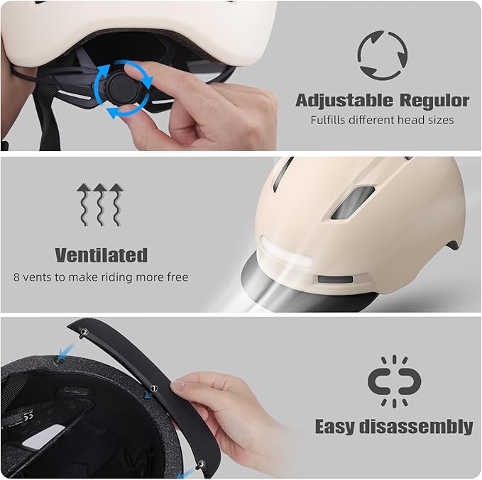 Bike Helmet, Shinmax Adult Cycling Helmet with USB Rechargeable LED Front and Back Light Bicycle Helmets for Men Women