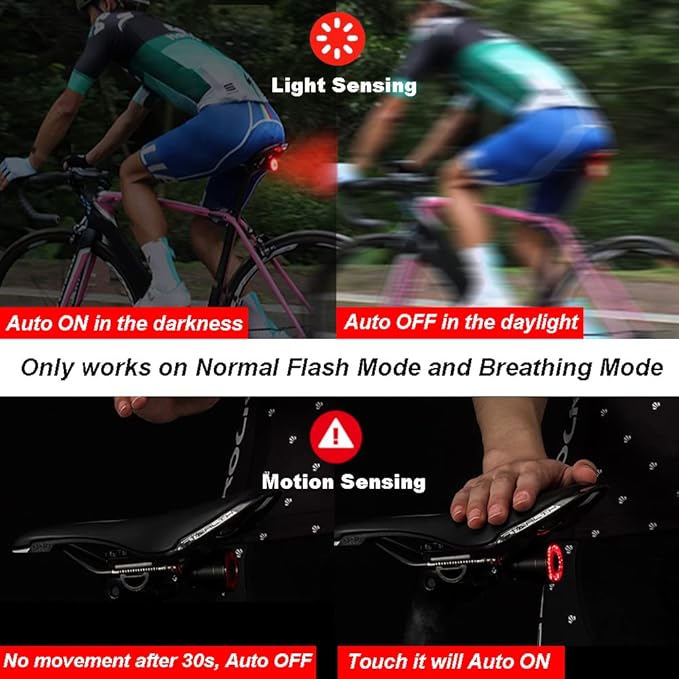 G Keni Smart Brake Sensing Rear Bike Lights, Auto Light Sensing Bike Tail Light, IPX6 Waterproof, Ultra Bright LED Taillights, Rechargeable Safety Road Back Bicycle Lights for Night Riding