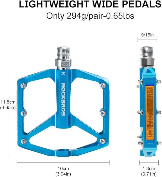 ROCKBROS Mountain Bike Pedals MTB Pedals Bicycle Flat Pedals Aluminum 9/16" Sealed Bearing Lightweight Platform for Road Mountain BMX MTB Bike