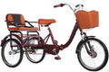 20 inch Folding Tricycle, Outdoor Cruiser Bikes with Passenger seat, 3 Wheel Bike, Large Pedal Tricycles with Inflatable Wheel, Tandem Bicycle, Ride-on trikes for s,Wine Red 20inch