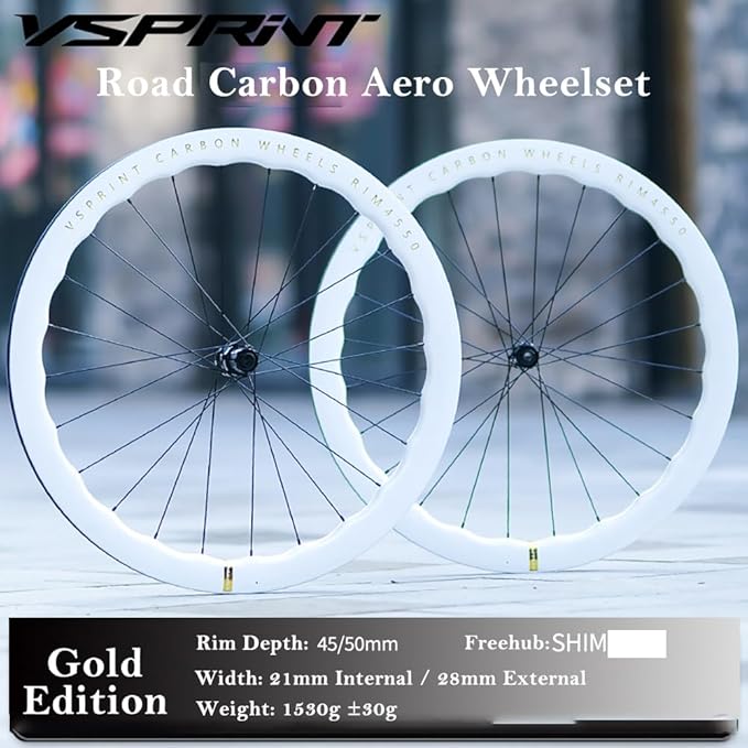 Carbon Fiber Road Bike Wheelset VSPRINT 45/50mm 60/65mm Aero Wave Carbon Wheels 700c Center Lock Disc Brake 21/28mm Width 24H Spokes