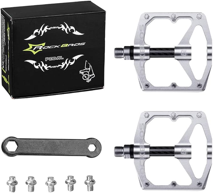 Rock BROS Mountain Bike Pedals Flat Bicycle Pedals 9/16 Lightweight Road Bike Pedals Carbon Fiber Sealed Bearing Flat Pedals for MTB