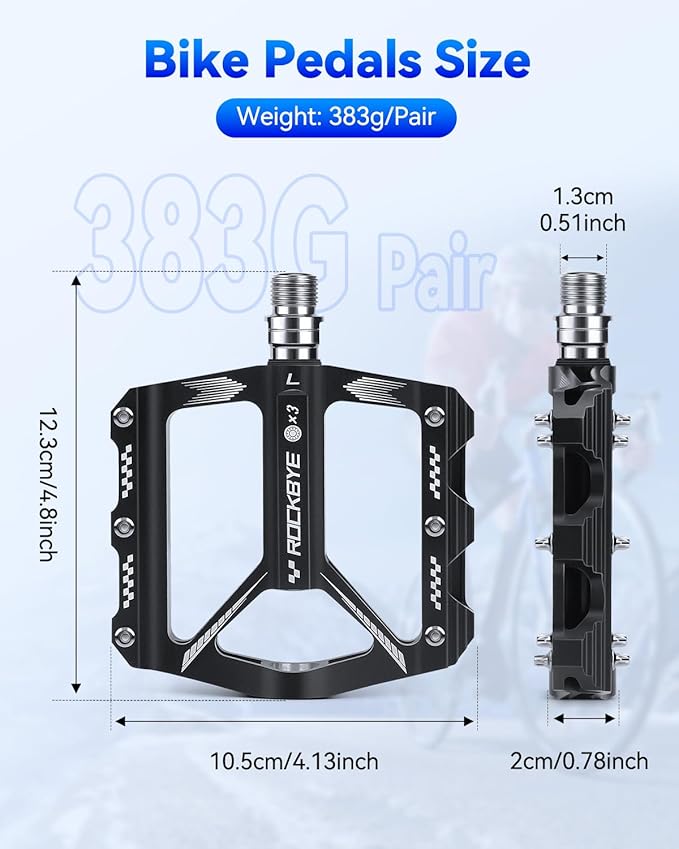 Bike Pedals- 9/16" Lightweight Mountain Bike Pedals with 3 Sealed Bearings Non-Slip Wide Platform,Easy Installation Bicycle Pedals for Road Mountain BMX MTB Bike