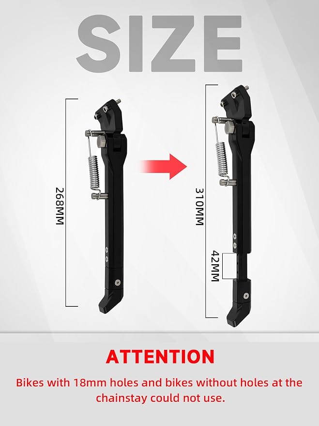Kickstand for Ebike,CNC Aluminum Adjuster Side Kick Stand for 24-29 Inch Electric Mountain Bike Bicycle with 40mm Mount Hole - Silver